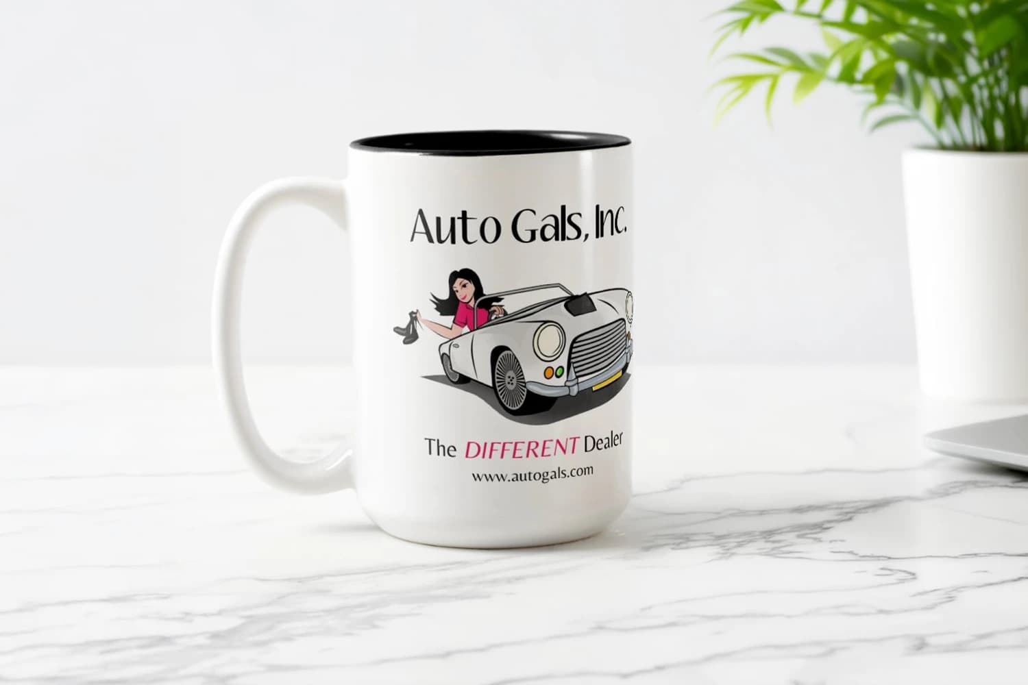Branded ceramic logo mug on a neutral background