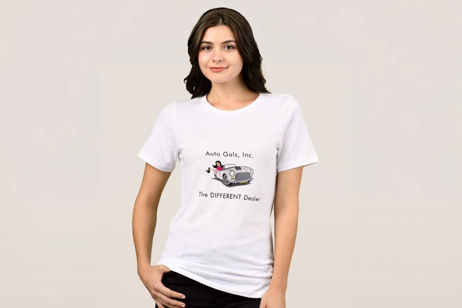 Model wearing a branded t-shirt